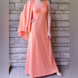 Orange Creamsicle 70s Disco Evening Gown & Shrug